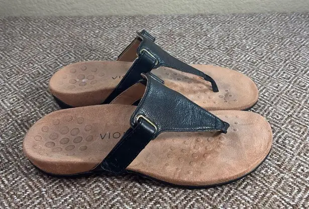 Vionic Wanda Women’s Sz 7.5 Black Leather T-Strap Thong Flip Flop Sandals Casual