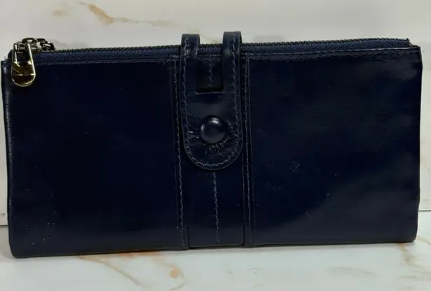 Roulens Blue Leather Wallet Snap Closure Zip Pockets ID Card Holder 7"x4"x1"