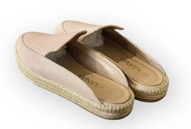 Kaanas new  𒀭 Textured Leather Jute Sole Espadrille Mule Slide Sandals 𒀭 Oat 8M