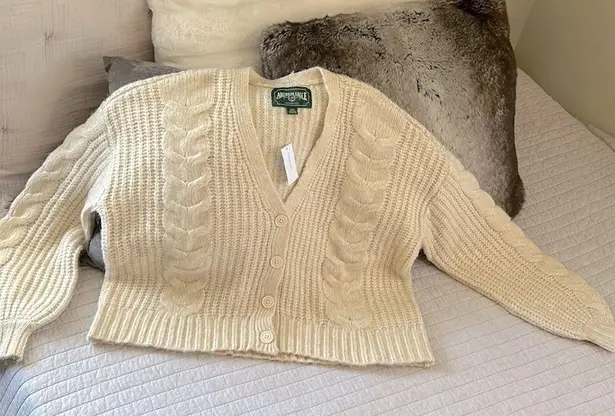 American Eagle NWT Aeo Oversized V-Neck cream cableknit chunky button down Cardigan sweater S​