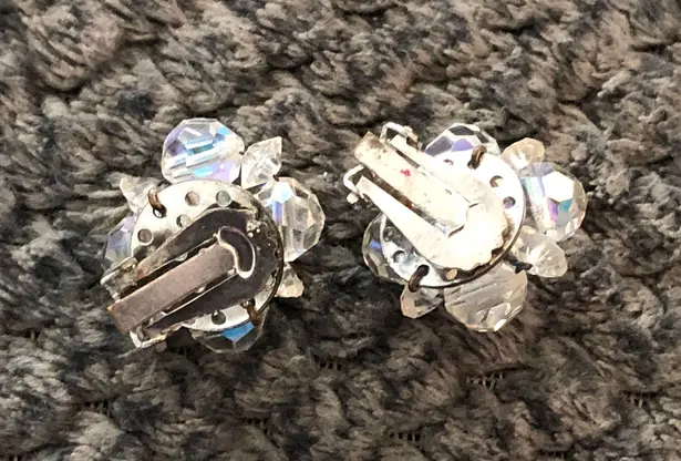 Amazing Vintage Aurora Borealis Crystal Beaded Clip On Earrings