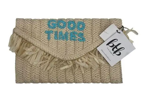 BTB Beyond the Beach Clutch 'Good Times' Natural Turquoise Beach Travel Vacation