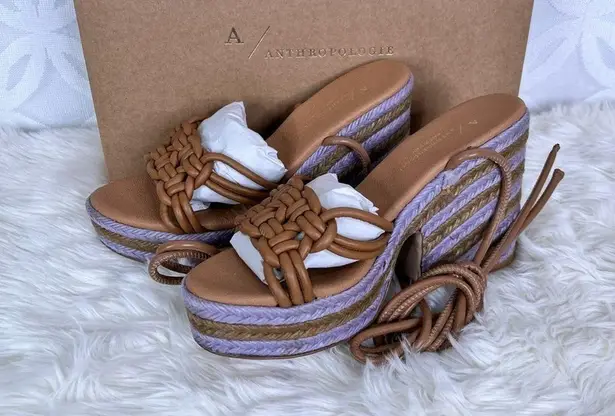 Anthropologie  Raffia Platform Gladiator Wedge Sandals Size 38 - NEW!