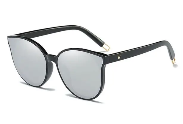 New Modern Oversized Flat Cateye Mirrored Lens Fashion Sunglasses Black