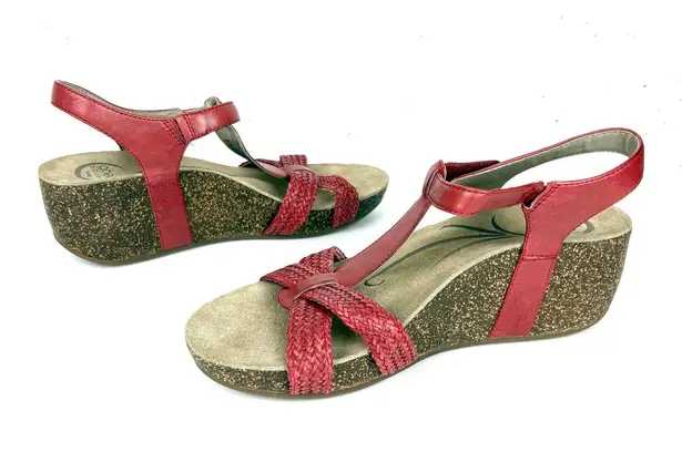 Abeo Womens Urmy Wedge Sandals Leather Blend Upper Ankle Strap Red Size 10