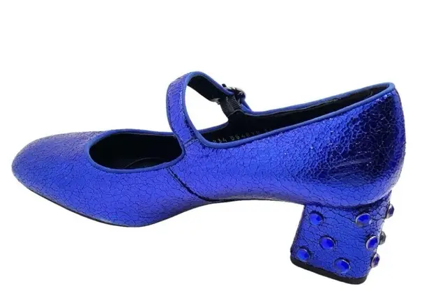 Geox Respira Metallic Blue Mary Jane Block Embellished Jewel Block Heel 37.5 7