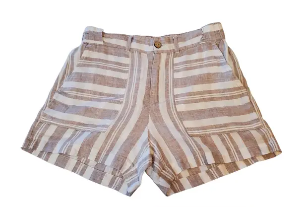Tahari Beige & White Linen Striped Shorts Women’s Size S