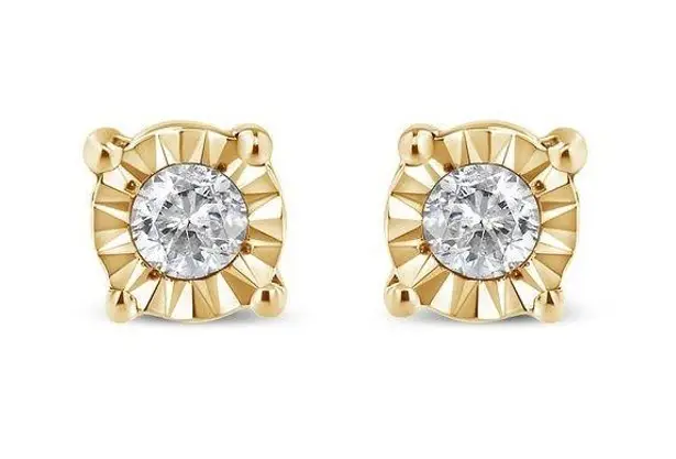 10K Yellow Gold Plated .925 Sterling Silver Round Diamond Stud Earrings