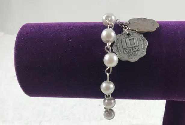 Handmade Pearl silver paise charm bracelet