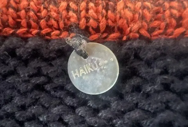 Haiku Sweater Womens Size S Orange Black Marled Knit Crochet Accents Square Neck