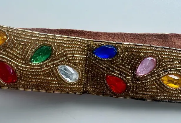 Leather belt with colorful beading and leather backing antique vintage Multiple Size 30
