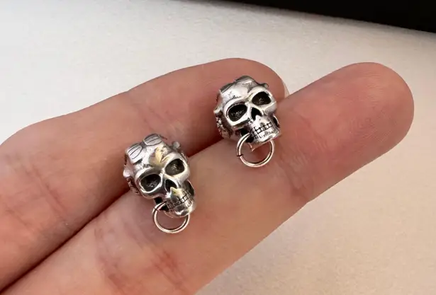 Sheep Skull Stud Earrings for Men Women,Streetwear Punk Hip Hop Unisex Style Silver