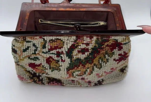 Handmade Vintage Tapestry Carpet Lucite Kiss Lock Mini Handbag Shoulder Bag 9"x7" Clutch