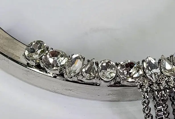 Silver Crystal with Fringe Bar Necklace and Earrings Set