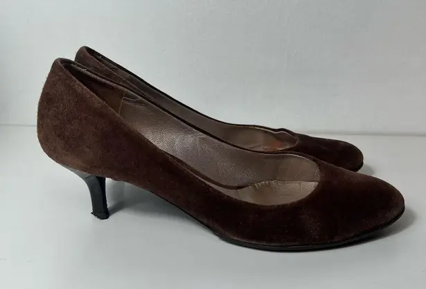 Salvatore Ferragamo Brown Suede Round Toe Kitten Heel Pumps