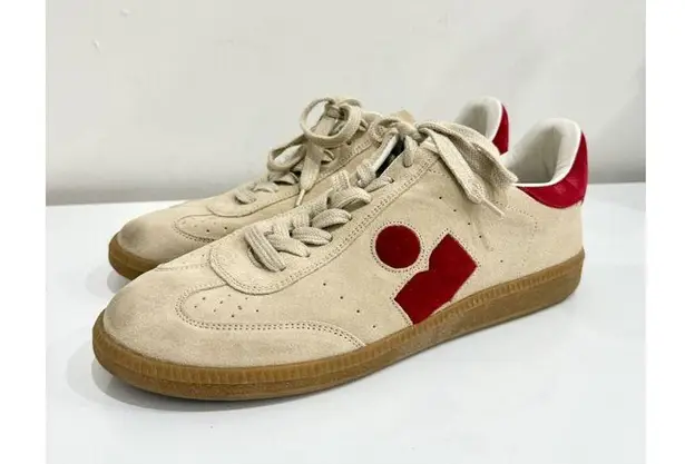 Isabel Marant Bryce Suede Perforated Low Top Sneakers Beige Womens 41 / US 10.5