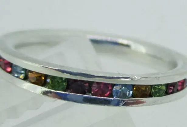 Sterling Silver Multi Color Rhinestone Stone Eternity Infinity Ring Size 7 1/2