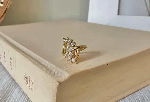 Gold & Sparkly Rhinestone Swoop Cluster Statement Cocktail Ring “Eireann” Femme Jewelry