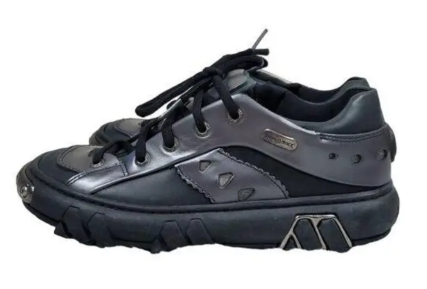 New Rock M.5514 Crater Gray Silver Black Metallic Leather Boots EU Size 39 Punk