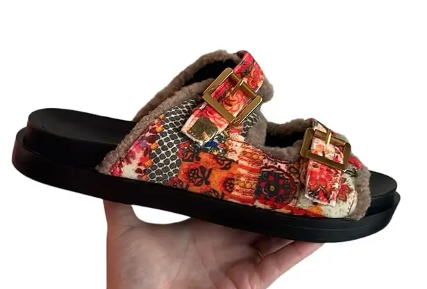 Aerosoles AWARE X Laura Ashley Olivia Faux Fur Slide Sandal Wave