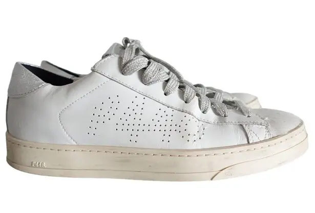 P448 John White Leather Grey Pony Hair Silver Metallic Low Top Sneakers