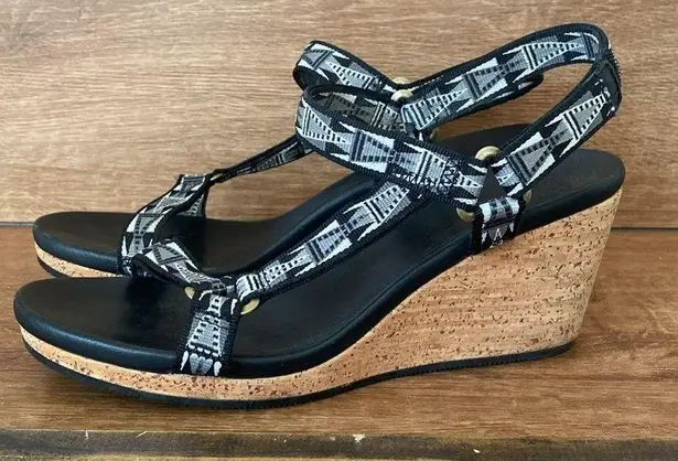 Teva  Arabella Wedge Cork Heeled Sandal Black White Mosaic Size 9 Open Toe