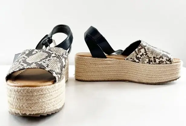 American Eagle  Platform Espadrille Snake Print Sandals Black Cream 9