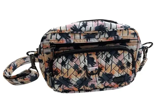 Lug Carousel Convertible Crossbody Bag Palm Sunset RFID Blocking Travel Tropical Black