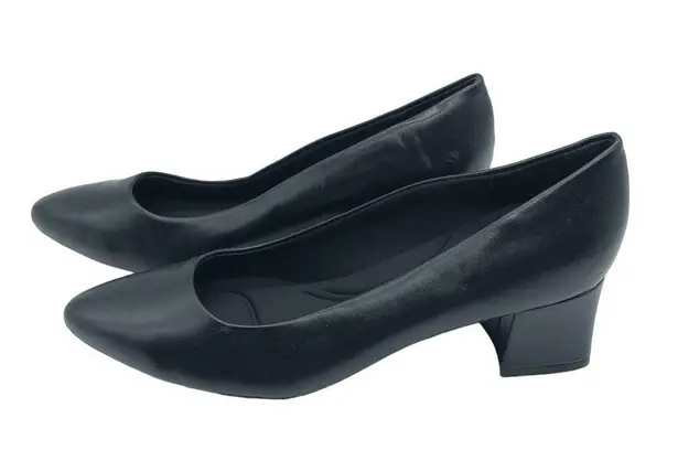 Easy Spirit Pumps Heels Block Heel Pointed Toe Faux Leather Black 9.5