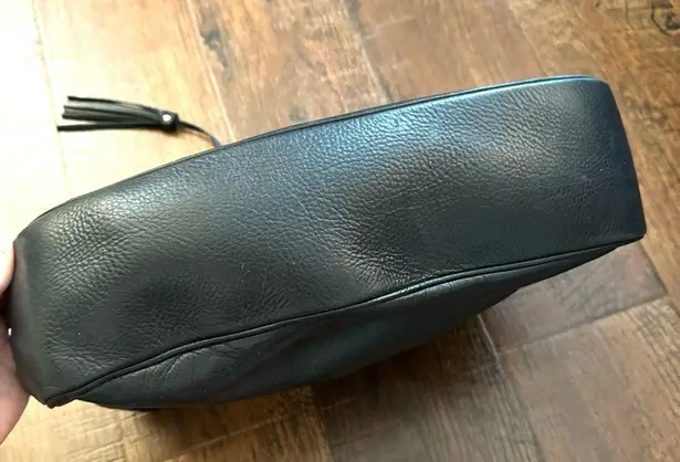 BALLY black leather hobo, tassel tieclosure, made in Italy