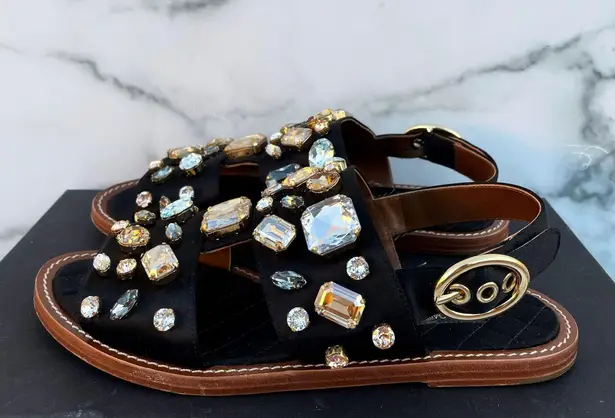 Dolce & Gabbana women’s jeweled satin flat sandal size IT 37.5 US 7.5