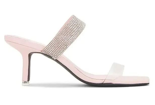 Black Suede Studio Cali SILVER Glitter Slide Sandal Womens Size 38.5