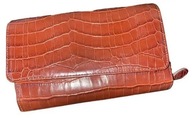 None Leather Snakeskin Double Gusset Bifold Wallet Zip Closure two button flap/zipper