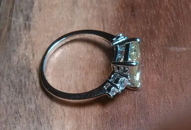 Simulated Peridot and White Diamond Sterling Silver Ring (Size 6)