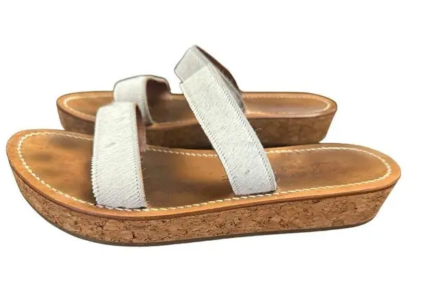 K. JACQUES Cluny White Pony Cork Platform Slide size 41 Brown