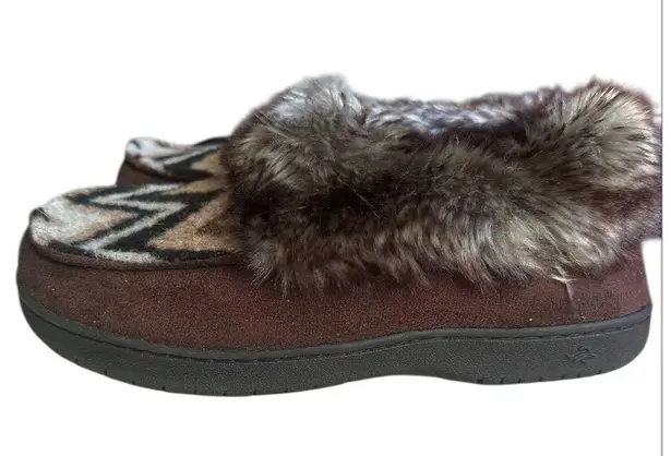 Slipper Shoes Brown Tan Faux Fur Trim Size US Size 8 Indoor/Outdoor Soles. NWOT