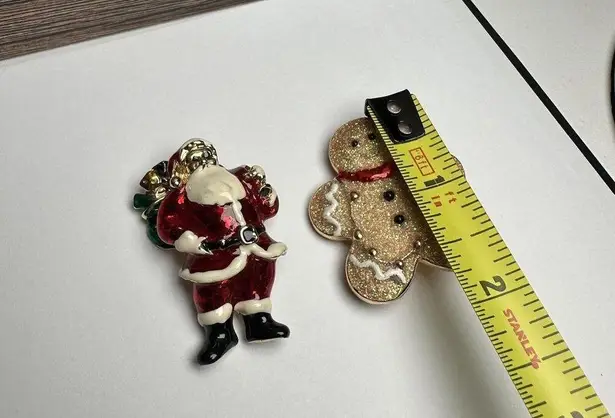 Santa Claus / Gingerbread Man Christmas Holiday Brooch Pin Lot Of 2 Gold Tone