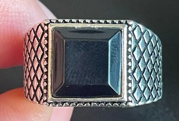 Black obsidian S925 antique silver ring size 8.75