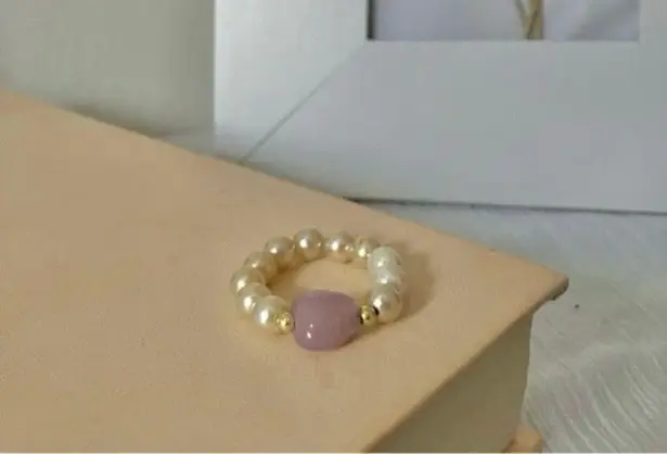 Handmade “Mara” Pink Pearl Fidget Ring Bead Jade Spinner Tactile Elastic Boho