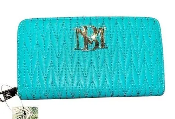 Badgley Mischka Turquoise Green Braid Quilting Long Wallet