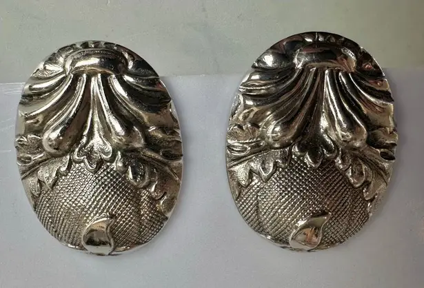 Whiting & Davis Vintage Silver-Tone Oval Statement Clip-On Earrings