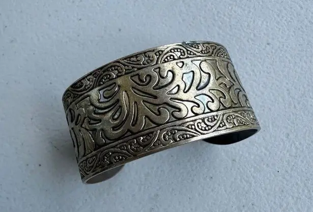 Premier Designs Women's Wide Intricate Etched Silvertone Cuff Bracelet