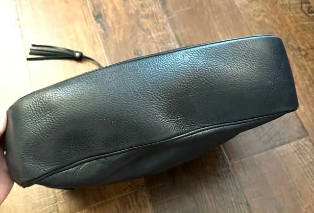 BALLY black leather hobo, tassel tieclosure, made in Italy