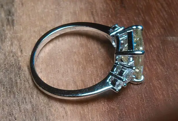 Simulated Peridot and White Diamond Sterling Silver Ring (Size 6)