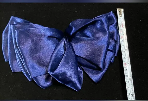 Vintage 90s Navy Blue SATIN EFFECT Big Hair Bow Barrette Clip Oversized