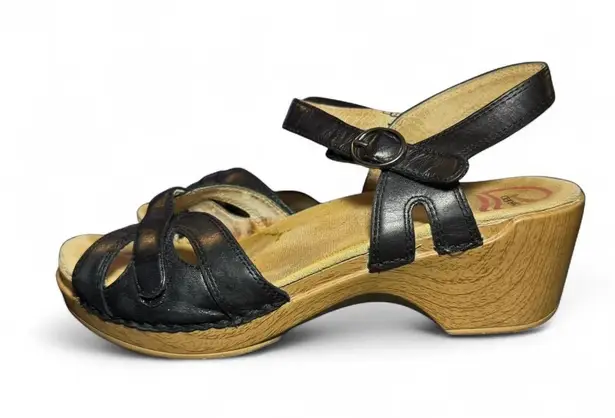 Dansko Women’s Season Black full Grain leather clog strappy Heels sandals Sz 39