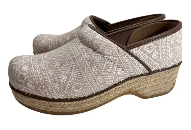 Dansko Jute Pro Canvas Clogs Tan Cream Ikat Print