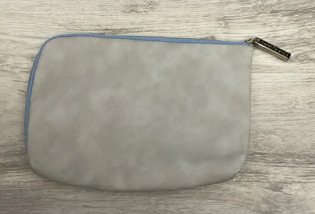 Bare Minerals Gray Faux Suede Zip Top Makeup/Cosmetics Bag Approximately 8" X 6"