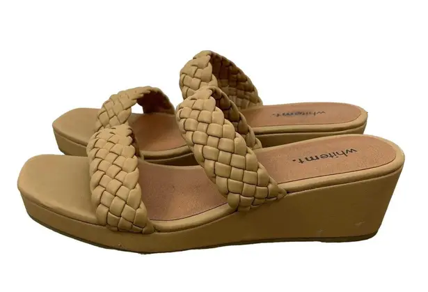 White Mountain Slide Wedge Slip On Sandals Size 11 Tan Braided