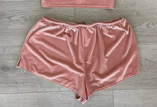 Victoria's Secret Victoria’s Secret Lounge Set Ribbed Velour Shorts & Bralette Peach Shiny M